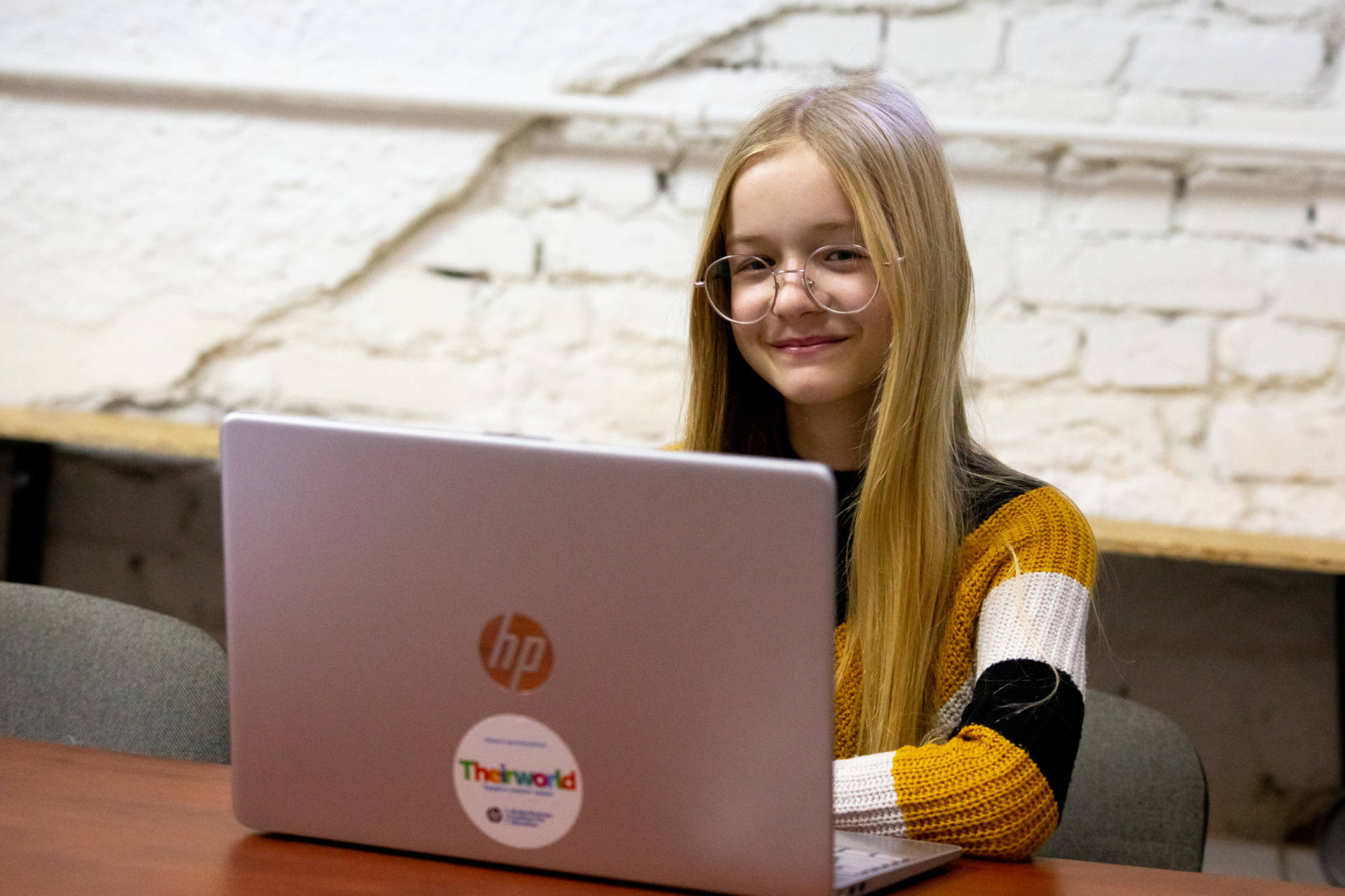 Photo of student Marcharyta Boichuk using her new laptop.