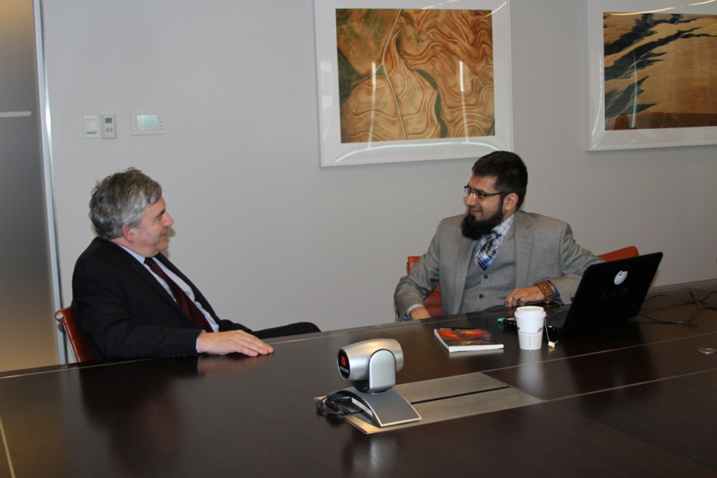 UN Special Envoy for Global Education Gordon Brown and Predictfy.Me's Zeeshan Usmani discussing contribution to the Safe Schools Initiative.